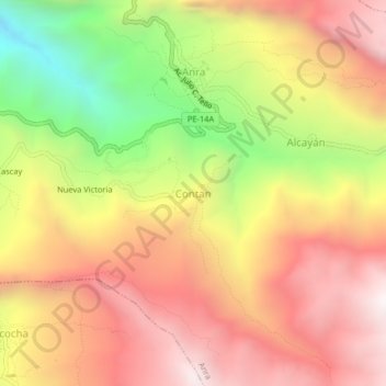 Mapa topográfico Contan, altitud, relieve