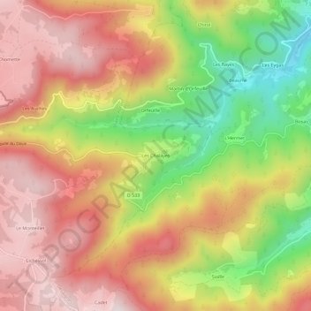 Mapa topográfico Les Chalayes, altitud, relieve