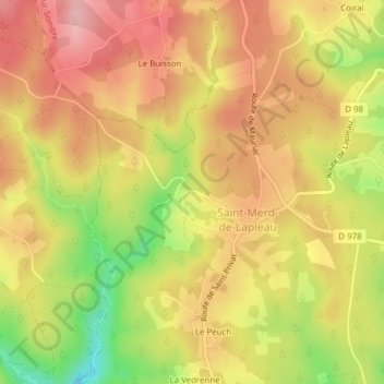 Mapa topográfico La Goutte, altitud, relieve