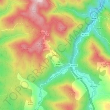 Mapa topográfico Onsoño, altitud, relieve