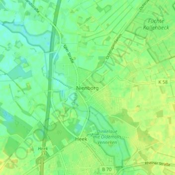 Mapa topográfico Nienborg, altitud, relieve