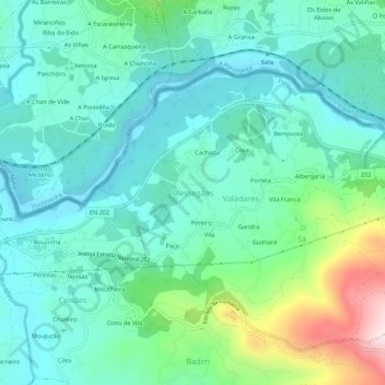 Mapa topográfico Messegães, altitud, relieve