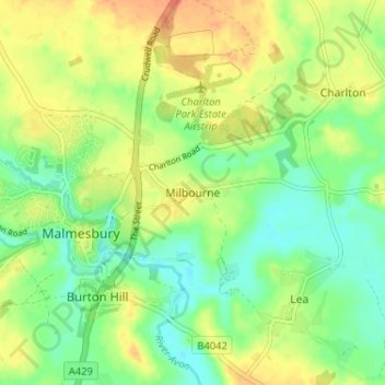 Mapa topográfico Milbourne, altitud, relieve