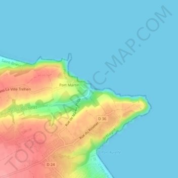 Mapa topográfico Martin Plage, altitud, relieve