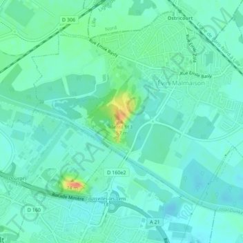 Mapa topográfico Terril 113, altitud, relieve