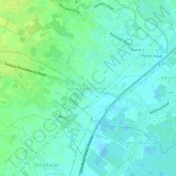 Mapa topográfico Jose Abad Santos, altitud, relieve