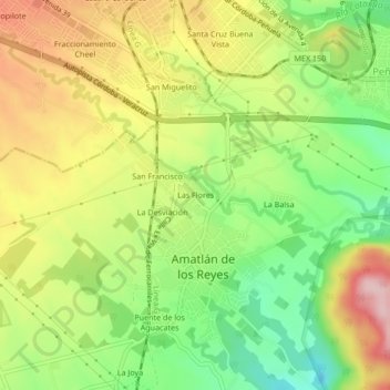 Mapa topográfico Las Flores, altitud, relieve