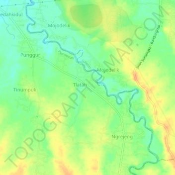 Mapa topográfico Punggur, altitud, relieve