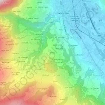 Mapa topográfico Biolley, altitud, relieve