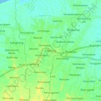 Mapa topográfico Cepiring, altitud, relieve