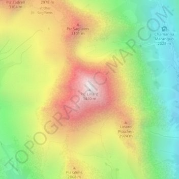 Mapa topográfico Piz Linard, altitud, relieve