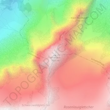 Mapa topográfico Wellhorn, altitud, relieve
