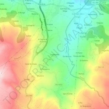 Mapa topográfico Sambades, altitud, relieve