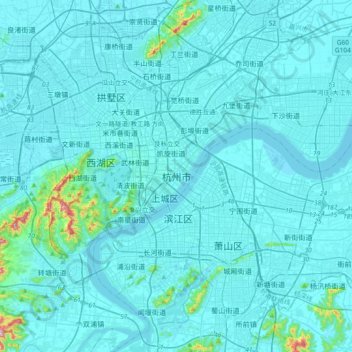 Mapa topográfico Hangzhou, altitud, relieve