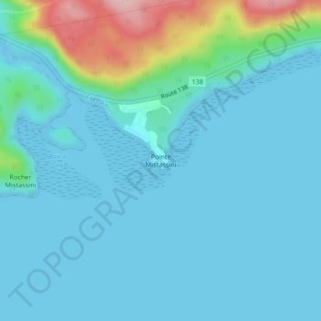 Mapa topográfico Pointe Mistassini, altitud, relieve