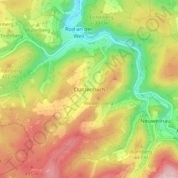 Mapa topográfico Cratzenbach, altitud, relieve