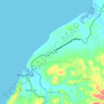 Mapa topográfico Bonbon, altitud, relieve