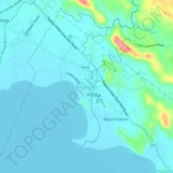 Mapa topográfico Takungan, altitud, relieve