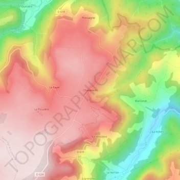 Mapa topográfico Chananeille, altitud, relieve