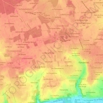 Mapa topográfico Mazère, altitud, relieve