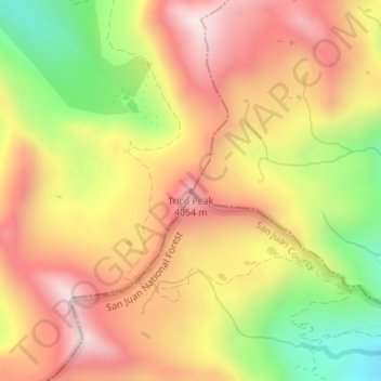 Mapa topográfico Trico Peak, altitud, relieve