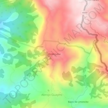Mapa topográfico Montezuma, altitud, relieve