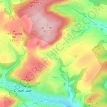 Mapa topográfico Obley, altitud, relieve