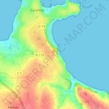 Mapa topográfico Kerliezec, altitud, relieve