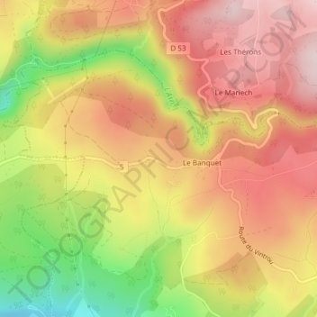 Mapa topográfico Lous Escandes, altitud, relieve