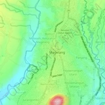 Mapa topográfico Kauman, altitud, relieve