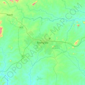 Mapa topográfico Nampula, altitud, relieve