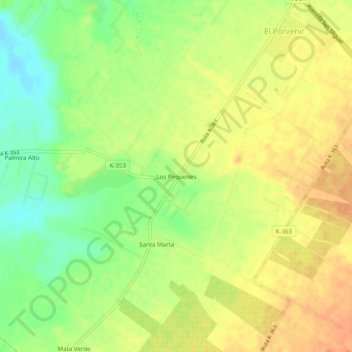 Mapa topográfico Los Pequenes, altitud, relieve