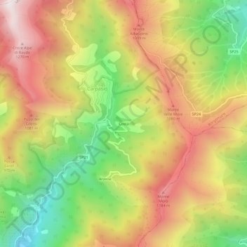 Mapa topográfico Costa, altitud, relieve