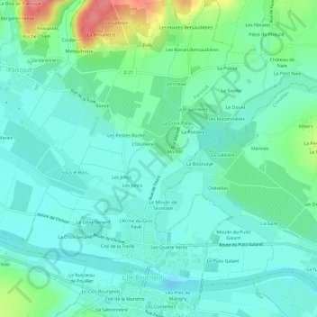 Mapa topográfico Montet, altitud, relieve