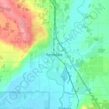 Mapa topográfico Ferndale, altitud, relieve