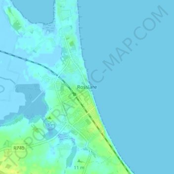 Mapa topográfico Rosslare, altitud, relieve