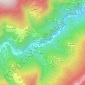 Mapa topográfico Chiotti Inferiori, altitud, relieve