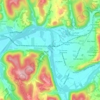 Mapa topográfico Fayrac, altitud, relieve