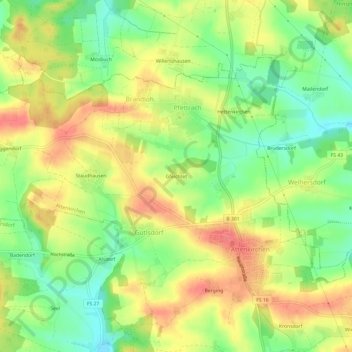 Mapa topográfico Gfeichtet, altitud, relieve