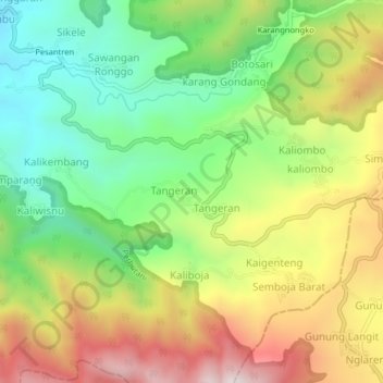 Mapa topográfico Tengah, altitud, relieve