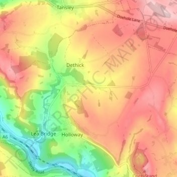 Mapa topográfico Lea, altitud, relieve