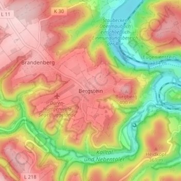 Mapa topográfico Bergstein, altitud, relieve
