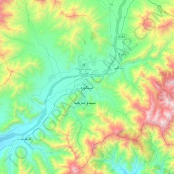 Mapa topográfico سوات, altitud, relieve