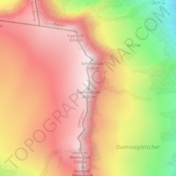 Mapa topográfico Dammastock, altitud, relieve
