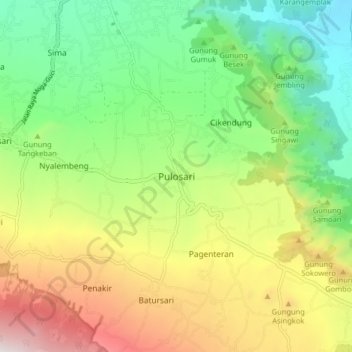 Mapa topográfico Pulosari, altitud, relieve