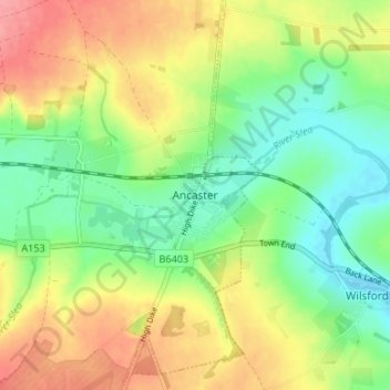 Mapa topográfico Ancaster, altitud, relieve