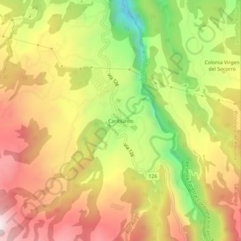 Mapa topográfico Cariblanco, altitud, relieve