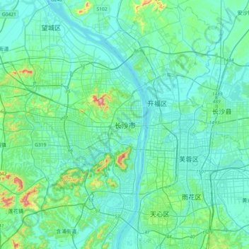 Mapa topográfico 长沙市, altitud, relieve