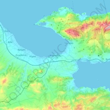 Mapa topográfico Corinto, altitud, relieve