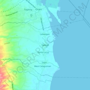 Mapa topográfico Samal, altitud, relieve